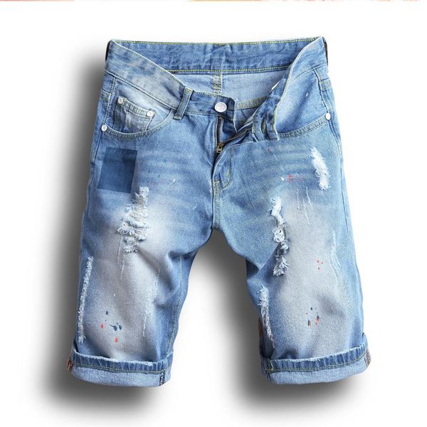 

summer fashion men jeans shorts cotton denim ripped shorts brand designer casual short jeans men plus size286p, Blue
