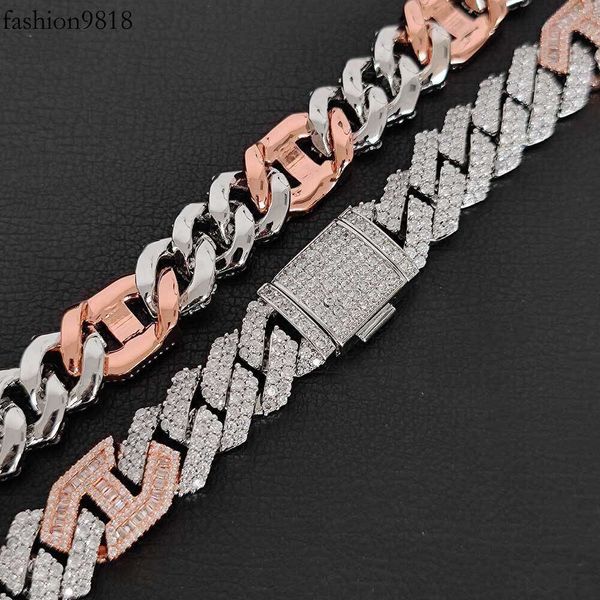 

custom fine hip hop men jewelry moissanite cuban necklace 15mm two tone iced out 3:1 vvs moissanite gold miami cuban link chain, Silver