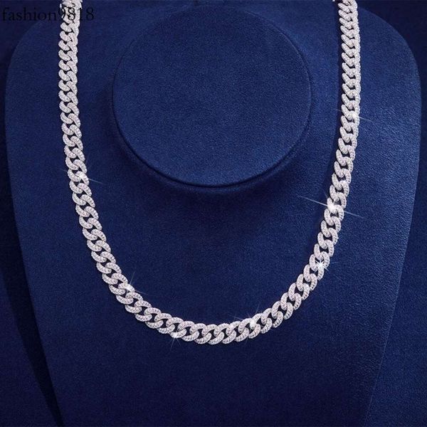 

hip hop jewelry sterling sier iced out 10mm miami moissanite cuban link chain necklace, Silver