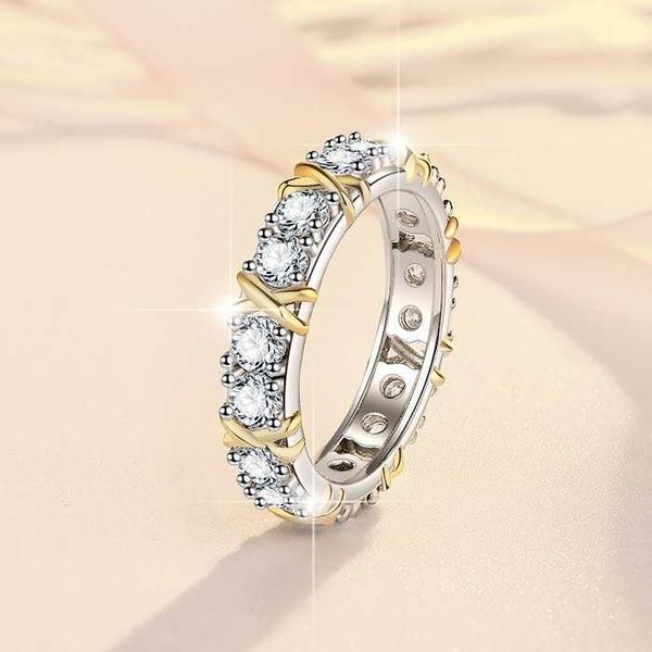 

sterling silver s925 diamond ring women's plated mosonite tiffay x cross colored personalized set, Golden;silver