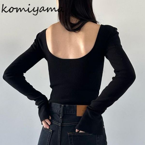 

women's sweaters komiyama feminino backless sweater women spring long sleeve y2k clothes simple bodysuit knitwears bottomed pullover 2, White;black