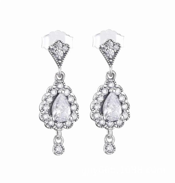 

2018 winter new collection 925 sterling silver tear drop dangle earrings with clear cz fits european p style jewelry fashion earrings1818884