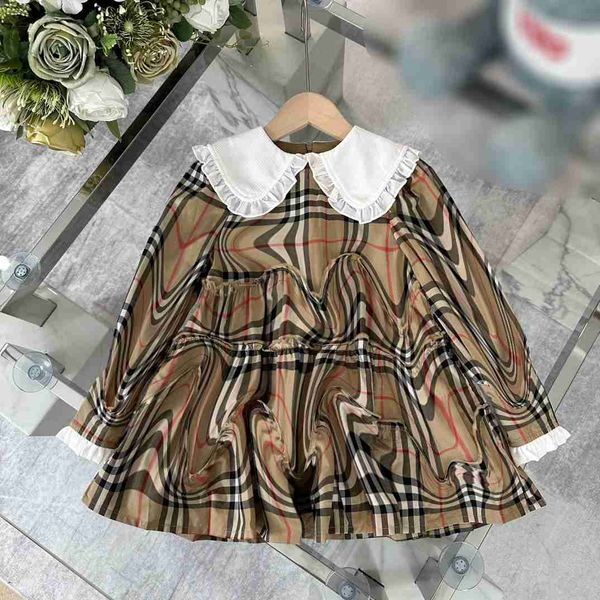 

23ss designer baby clothes girl lapel dress autumn long sleeve frock size 100-150 cm multicolored plaid pattern child skirt, Red;yellow