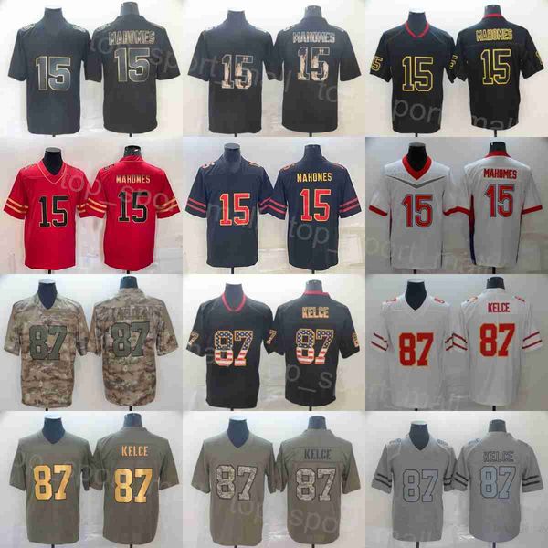 

man football 87 travis kelce jerseys 15 patrick mahomes goddess rainbow hyphenation shadow hemp grey smoke flag salute to service vapor colo, Black;red