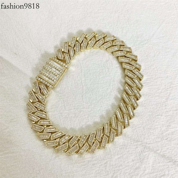 

iced out 12mm solid 10k gold baguette moissanite cuban bracelet necklace miami cuban link chain 10k real gold, Silver