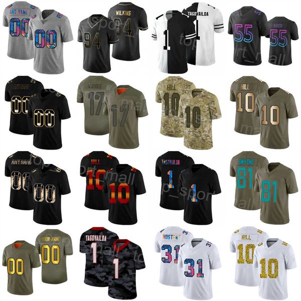 

man football 31 raheem mostert jerseys 23 jeff wilson jr 26 salvon ahmed 10 tyreek hill 17 jaylen waddle 1 tua tagovailoa 11 cedrick wilson, Black;red