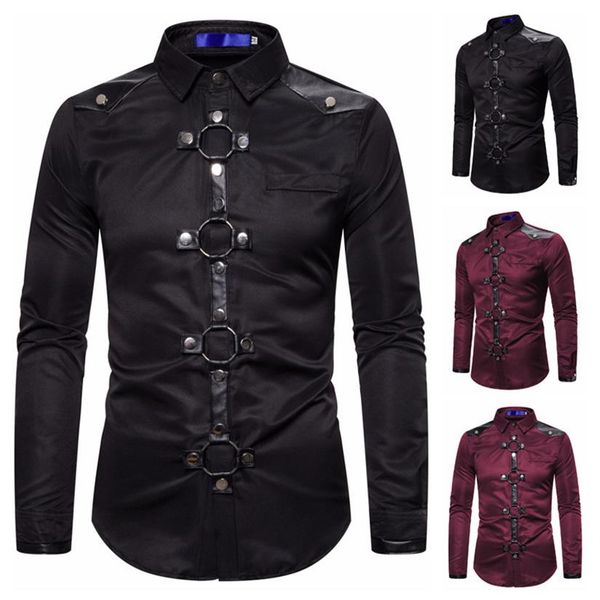 

men's slim shirt 2019 winter new foreign trade men's gothic style rivet casual long sleeve shirt costume247d, White;black