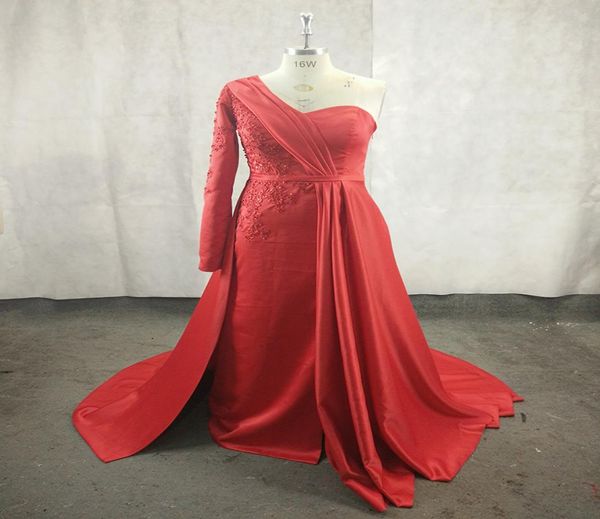 

burgundy long sleeves evening dresses straight one shoulder lace beaded sequined slits robe de soiree inspired by saudi9480331, Black;red