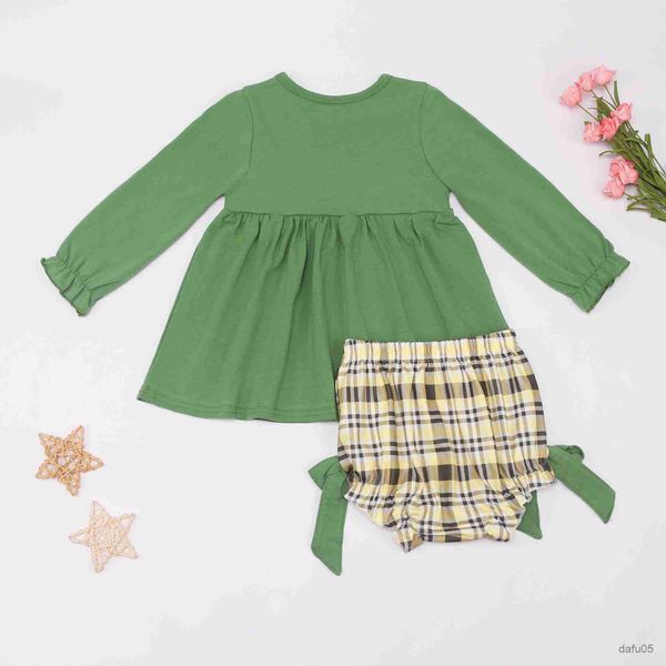 

clothing sets christmas kids designer clothes girl set christmas spring fall green plaid bow shorts boutique for 0-3t r230812, White