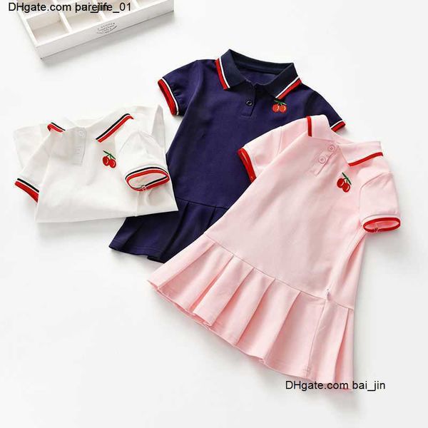 

dresses kids girl lapel collar embroidery short sleeve dress toddler girls clothes summer baby girl designer clothes, Red;yellow