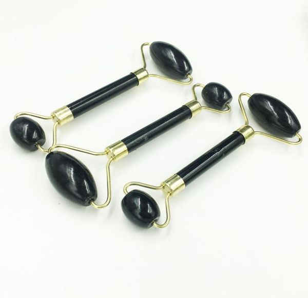 

natural black obsidian jade roller crystal massage roller gua sha set real jade facial lifting tool face thin massager2084403