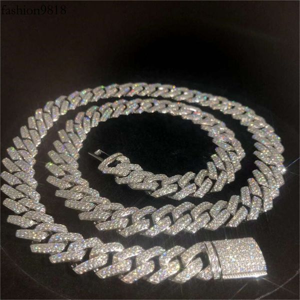 

customized 14mm sier miami cuban chain passed the diamond tester vvs moissanite cuban chain, Silver