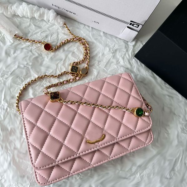 

23a colourful gem decoration women designer woc flap bag carved gold metal hardware matelasse chain cross body shoulder handbag card holder
