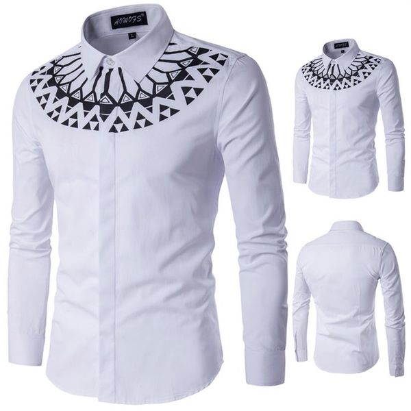 

large size mens long sleeve shirts slim fit white shirt printed male dress shirts  - 5xl269u, White;black