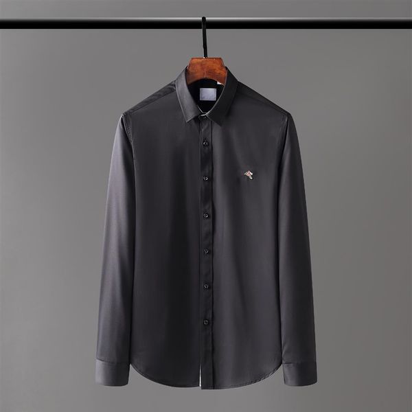 

2021 designers dress shirt menswear fashion society black men solid color business casual long sleeve -3xl#23198h, White;black