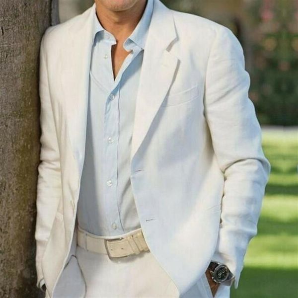 

men's suits & blazers ivory men white linen suit two button groom tuxedo notch lapel wedding prom party custom 2 pcs blazer p259h, White;black