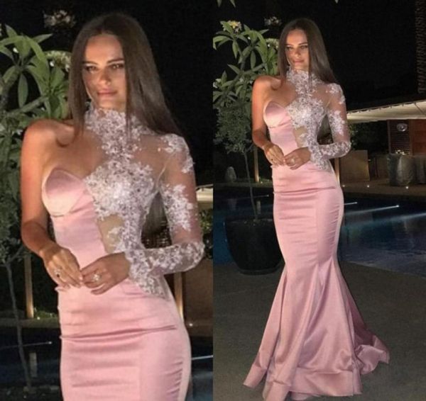 

miss universe lace prom dresses pink mermaid major beaded 2020 high neck oneshoulder formal celebrity gowns party evening gowns b7586151, Black
