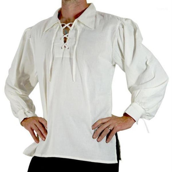 

fashion men medieval renaissance grooms pirate tunic larp costume lace up shirt middle age viking cosplay338l, White;black