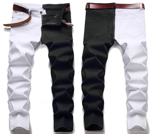 

men039s jeans male american styles fashion stitching slim twocolor white and black trend stretch trousers denim pants3946041, Blue