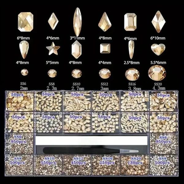 

21 grid,flat back ab nail art rhinestones,crystal nail art gemstones for diy or nail salon,golden silvery nail art rhinestones kit with dril