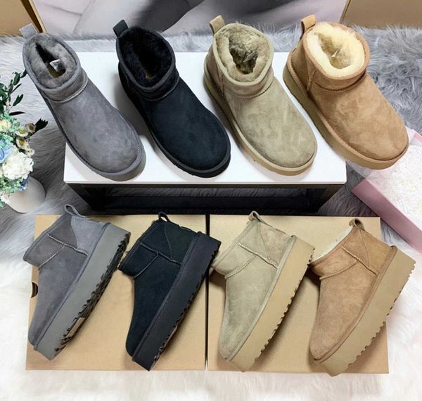 

women winter classic ultra mini boot designer australian platform boots for men real leather warm ankle fur booties luxurious shoe uggity 14, Black