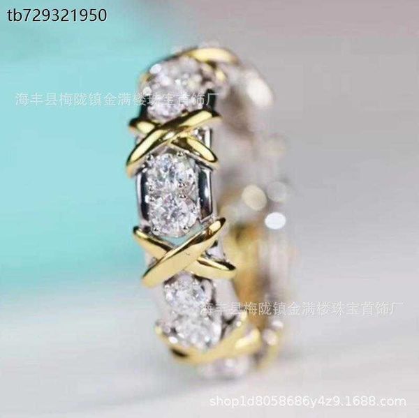 

tiffay x color separation cross ring sterling silver inlaid with 16 male and female lovers 18k gold mantian star food, Golden;silver