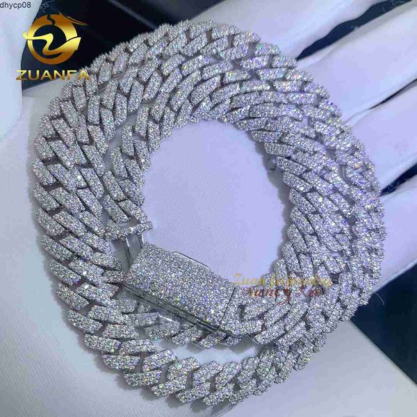 

designer jewelry hip hop men 8mm prong cuban link chain necklace bling iced out 2row moissanite s925 silver rhombus cuban necklace jewelry