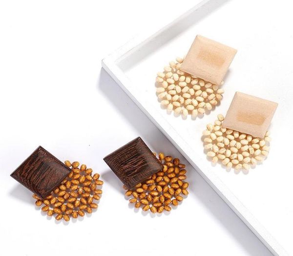 

fashion boho round beaded square wooden geometric drop earrings for women bohemian vintage wood beads dangle earring1816077, Silver