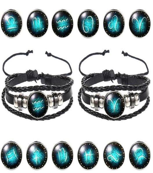 

new korean 12 constellations leather bracelet fashion creative zodiac bracelet 2201090, Golden;silver