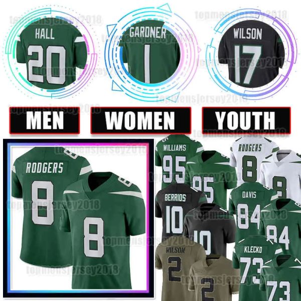 

8 aaron rodgers football jersey allen lazard zach garrett wilson new yorks breece hall ahmad sauce gardner quinnen williams jetes joe klecko, Black;red