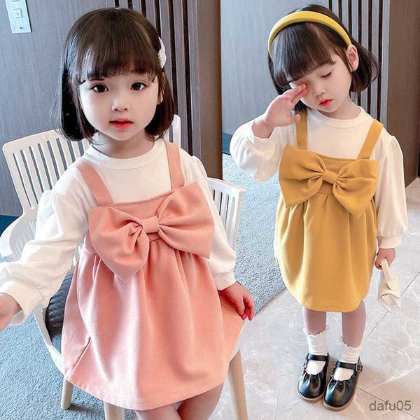 

clothing sets kids clothes big bow girls clothing blouse dress kids girl clothes set spring autumn children tracksuits r230812, White