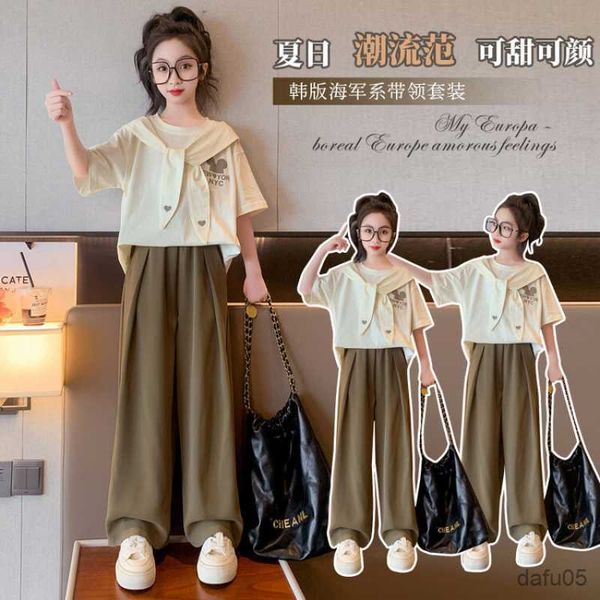 

clothing sets summer girls clothing set short sleeve trousers 2pieces college style casual suit years children's teenage clothing r2308, White