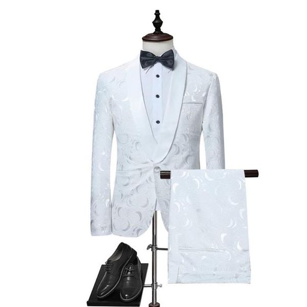 

men's suits & blazers mens white rose print with pants wedding groom 2 piece suit jacket pant men stage singer prom costume273u, White;black