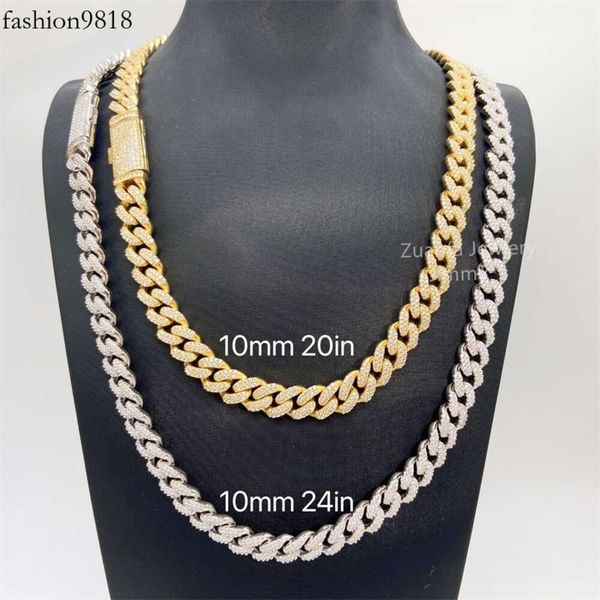 

10mm width sterling sier lab diamonds mens cuban necklace iced out hip hop moissanite cuban link, Black