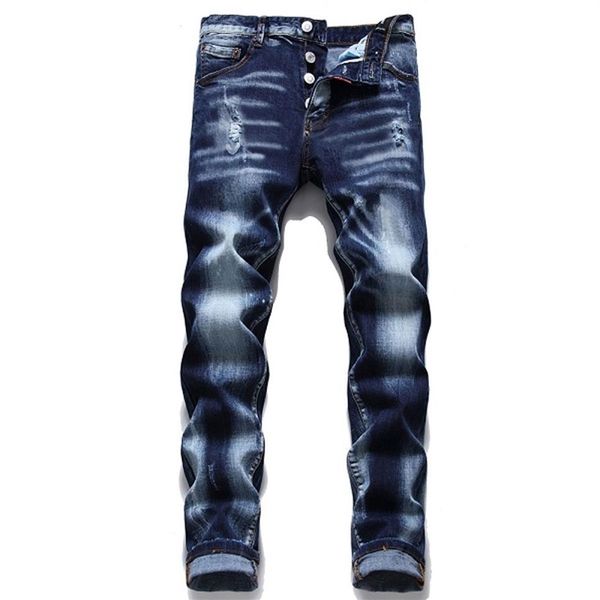 

brand italy chain jeans men slim denim trousers blue pencil194y