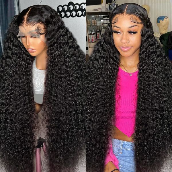 

Deep HD Wave 13x6 Lace Frontal Wig 30 40 Inch 250% Curly 360 Full Lace Front 5x5 Glueless Wig Ready To Wear for Women Human Hair, 4x4 lace wig