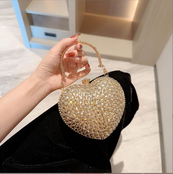 

evening bags women heart shape stones clutch purse lady gold evening minaudiere bags bridal wedding handbags formal party rhinestones purses
