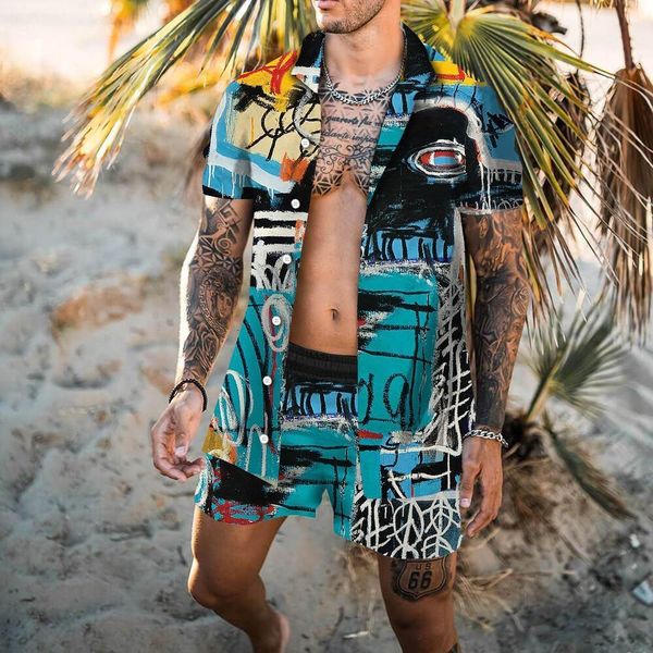 

men's tracksuits summer beach fashion flower print two piece sets for men short sleeve shirt shorts suits hawaiian casual male outfit 2, Gray