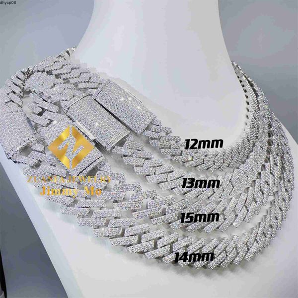 

designer jewelry selling pass diamond tester 925 solid silver 12mm 13mm 14mm 15mm two rows iced out hip hop vvs1 moissanite cuban link chain