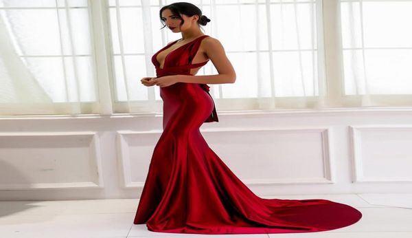 

simple burgundy cross back mermaid prom dress tied ribbon sashes sheath formal maxi gowns vestidos de noiva red carpet gown5764957, Black