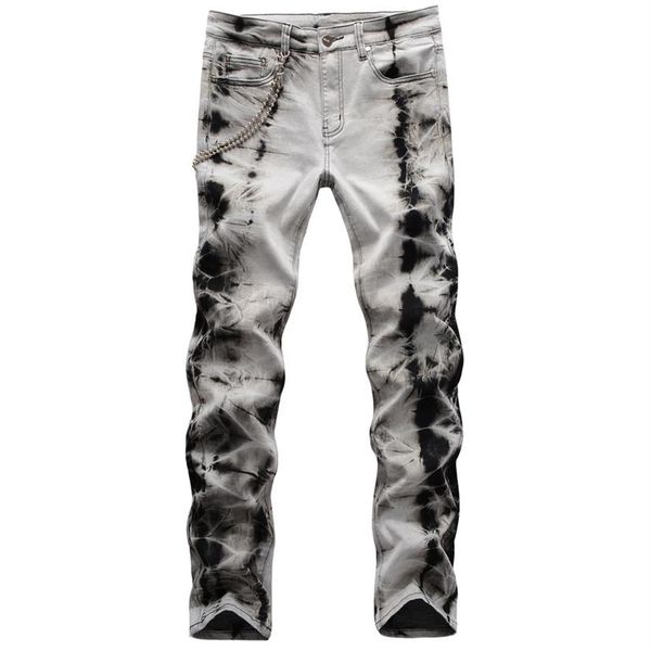 

unique mens stretch slim fit jeans fashion tie dye biker denim pants big size motocycle hip hop trousers for male 1077263c, Blue