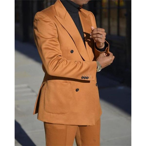

men's suits & blazers orange double breasted mens slim fit party wear two pieces formal business occasion peaked lapel coat p291s, White;black