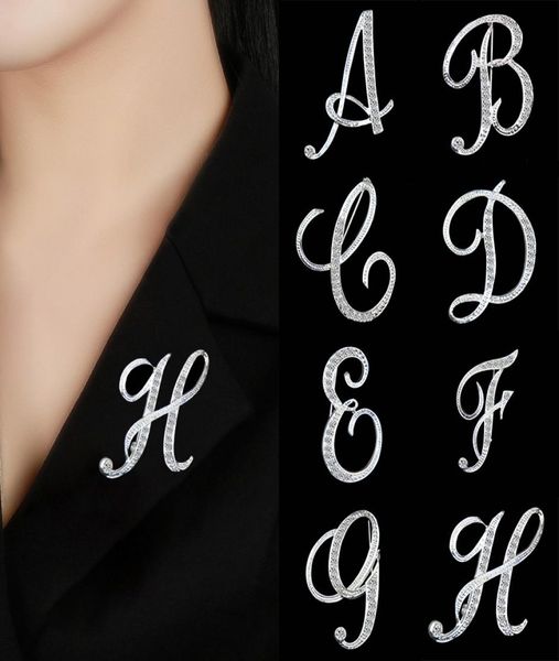 

silver brooch crystal 26 letters broochpins for women sweater scarf suit trendy charming female brooch fashion jewelry2210867, Gray