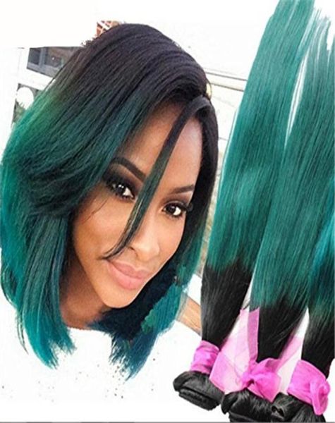 

1b green ombre hair extensions 9a ombre brazilian human hair weave bundles 3 pcs lot teal ombre brazilian straight hair bundles6798547, Black;brown