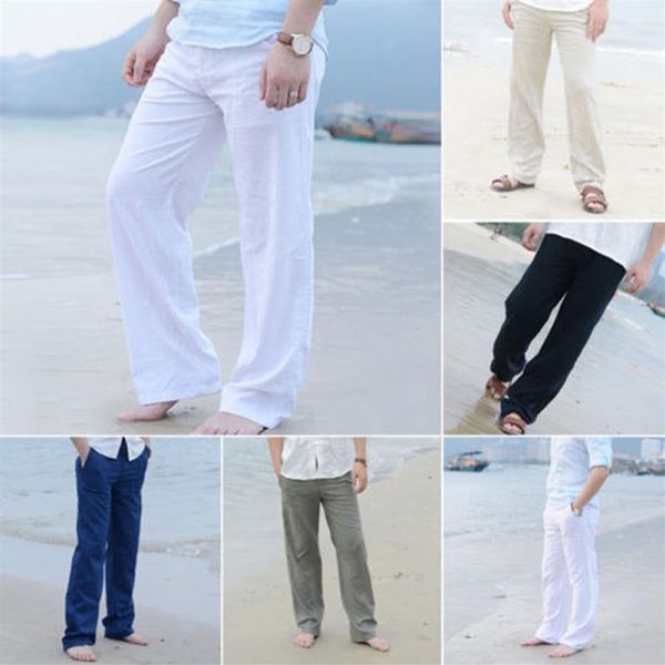 

linen loose pants yoga drawstring yoga men casual long slacks trousers leggings234o, Black