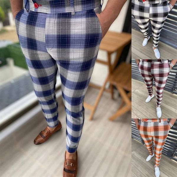 

men's pants fashion streetwear men 2023 spring casual mid waist long pencil pant mens clothing vintage plaid printed slim tro170c, Black