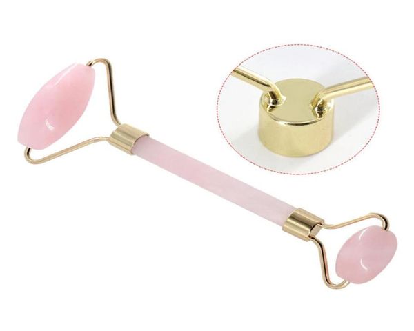 

natural tumbled chakra rose quartz carved reiki crystal healing gua sha beauty roller facial massor stick with alloy goldplated2728895