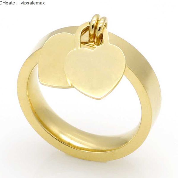 

fashion jewelry 316l titanium ring gold-plated heart-shaped rings t letter letters double heart female ring for woman, Silver