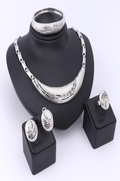 

2016 nigerian charm dubai trendy gold plated crystal necklace earrings ring bracelet bridal jewelry sets for women wedding party6229155, Slivery;golden