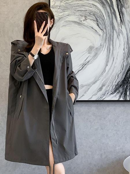 

women's trench coats autumn fashion solid windbreaker jackets female hooded casual basic coat spring loose single breasted zipper outer, Tan;black